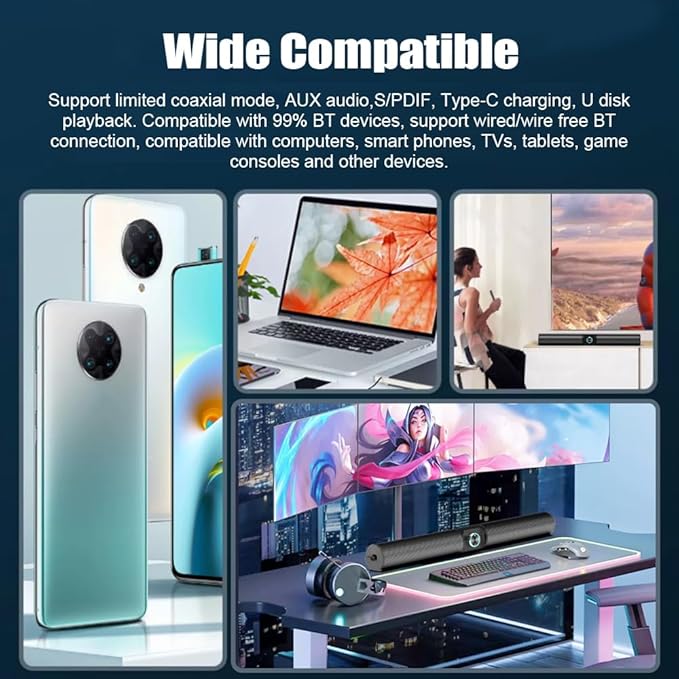 Dual Channel Stereo with 3 Sound Effects and RGBs Knob BT 5.3 Wireless Speaker for TV/Computer/Phone 2000mAh Battery Rechargeable