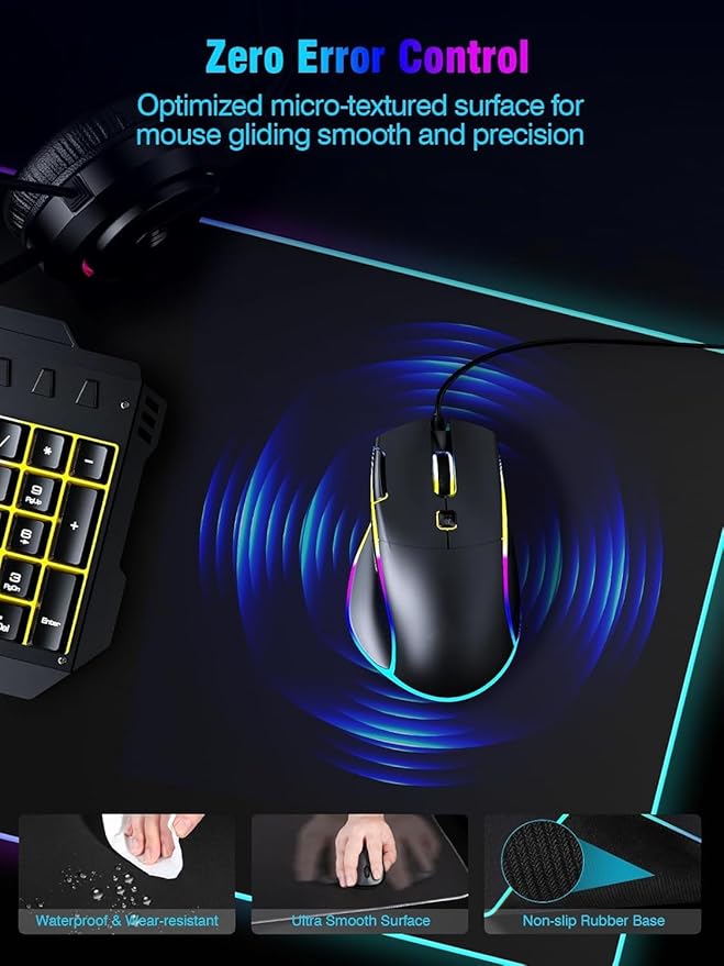Mouse Pad with Magnetic Wireless Charging Large Desk Pad Protector RGB Black Mousepad Desk Mat with 15W Fast Charger 4mm Thick Non-Slip Waterproof Laptop Writing Pad for Office Home Gaming