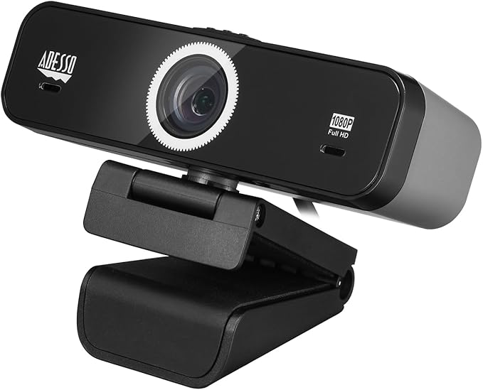 Adesso CyberTrack K1 1080P Full HD Fixed Focus USB Webcam with Adjustable View Angle Built-in Dual Microphones Privacy Shutter Audio/Video Mode Privacy ON/Off Switch &amp Tripod Mount