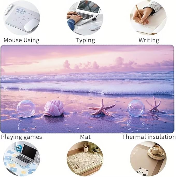 Large Mouse Pad Coastal Desk Mat Pink Office Gaming Mouse Pad with Stitched Edges 40x20in Extended Mousepad with Non-Slip Waterproof Rubber Base for PC Laptop Desk Home Office Accessories a-6722