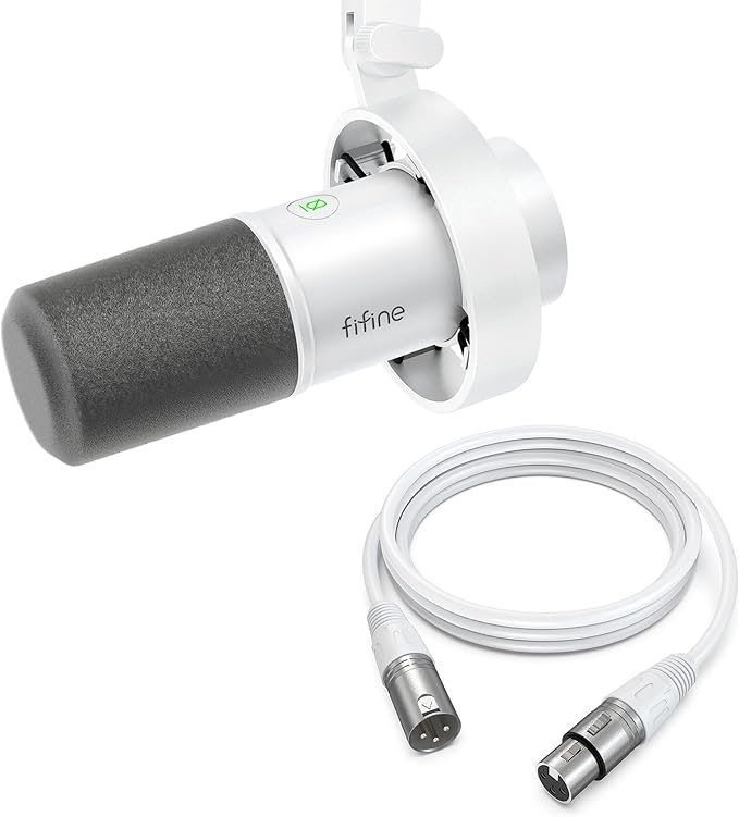 FIFINE Recording Dynamic Microphone with XLR Cable Set USB Computer Microphone with Volume Control 3.5mm Headphone Jack and 10ft Microphone Cable for PodcastingVocalStreaming- K688W+L9W