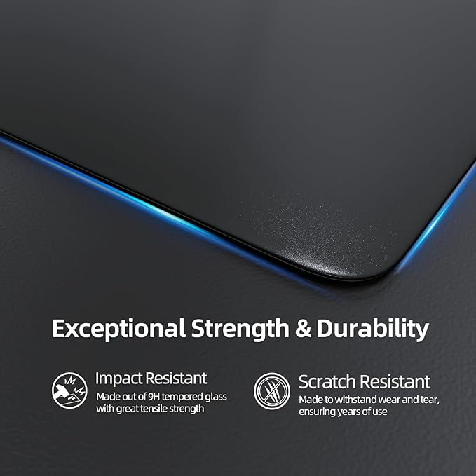 ATTACK SHARK CM05 Glass Gaming Mouse Pad17.7x15.7 in Large Mouse MatNon Slip 9H Hard MousepadsNano-Textured Glass Surface with Improved Precision and Speed for FPS Players-Pure Black