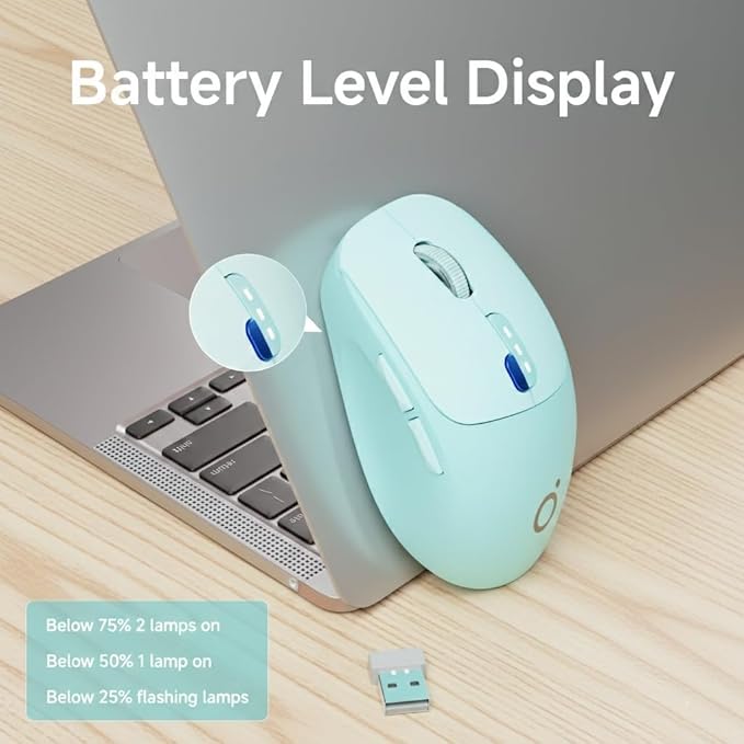 EWEADN Q5 Wireless Mouse Bluetooth &amp 2.4G Quiet Computer Mouses with Battery Level Display 1600 DPI Ergonomic Office Mouse 6 Button Portable Cute Computer Mouse for Laptop/PC/Mac - Blue