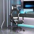 Gaming Office Chair PC Chair with Footrest FabricHeight Adjustable Game Chair with 367°-Swivel Seat and Headrest and for Office or Gaming(Black&ampWhite) -AA