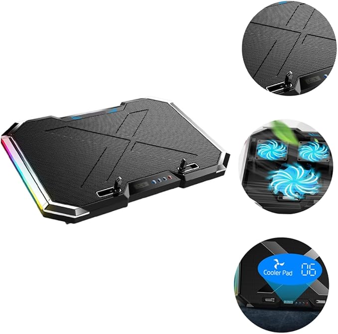 Adjustable RGB Led Laptop Cooler Pad Notebook Cooling Base LCD Touch for Under Gaming and Office