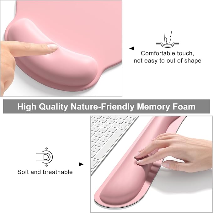 Dapesuom Large Gaming Mouse Pad Pink Mouse Pads with Wrist Rest Wrist Support 4in1 Big XXL Desk Mat Desk Pad + Ergonomic Mousepad + Memory Foam Keyboard Mat Wrist Rest + Coaster Set for Computer