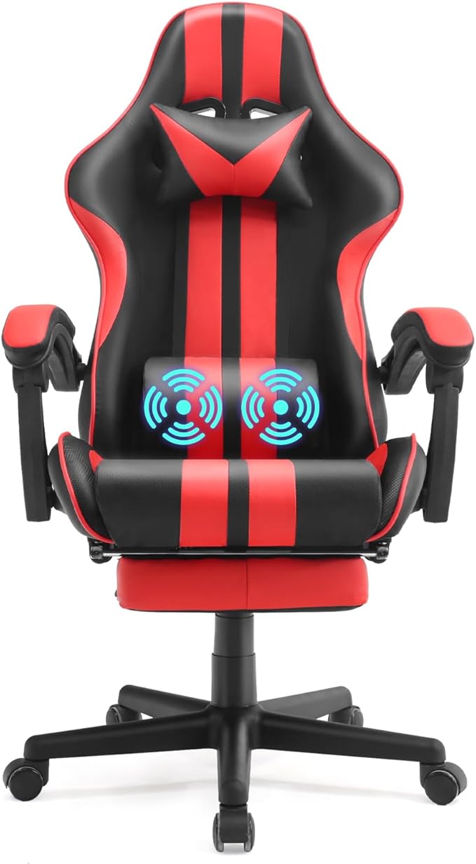 Ferghana Gaming Chairs Red with FootrestErgonomic Racing Style PC Game Computer Chair with Headrest Lumbar Support Adjustable Recliner PU Leather Video Computer Chair(Red)