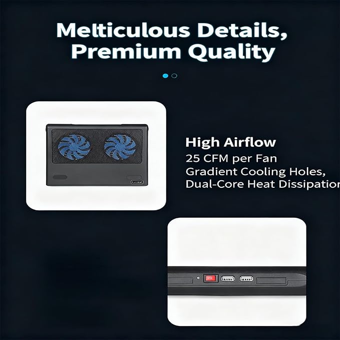 Efficient Cooling Fan Pad with Double Silents Operations for 12-16inch Laptops Including Antislip Base Heights and USB Connectivities Enhancing Comfort Quiet Coolers