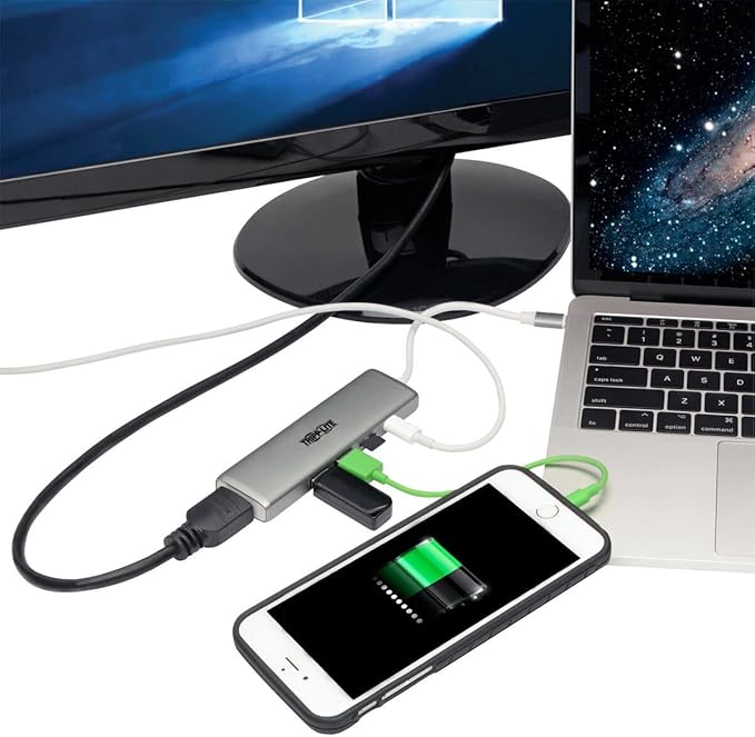 Tripp Lite USB C Docking Station w/ USB-A Hub HDMI Micro SD PD Charging 4k @ 30Hz Thunderbolt 3 Silver (U442-DOCK10-S)