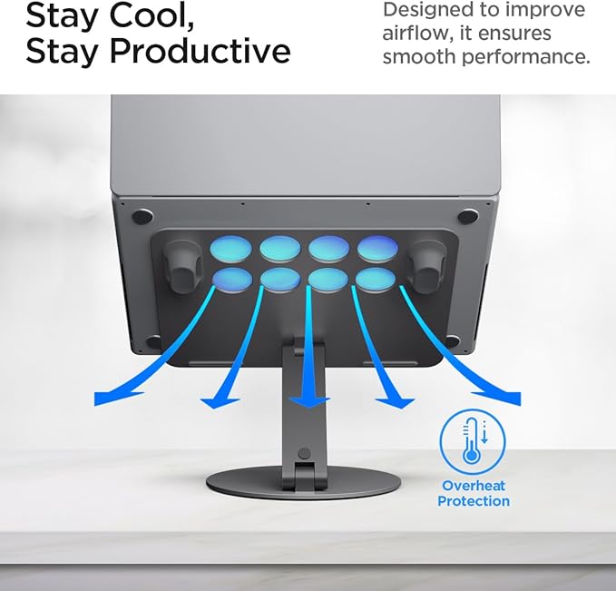 Spigen Adjustable Laptop Desk Stand with Cable Management Organizer Portable Compatible with Mac Dell HP Lenovo and More - Space Gray (LD206C)