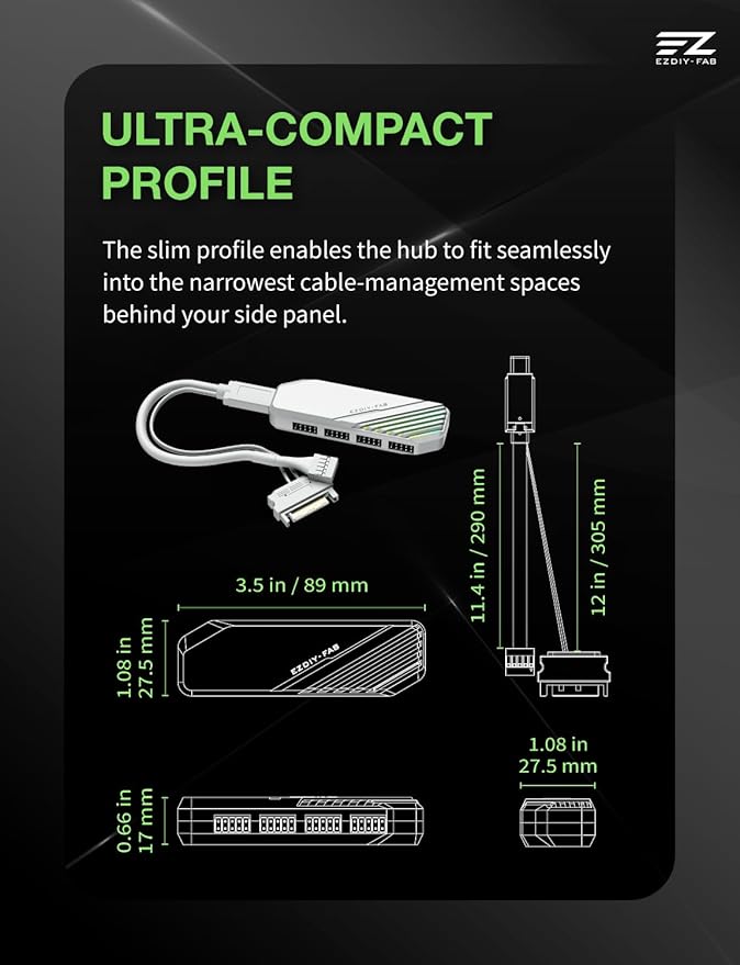 EZDIY-FAB MH01 Internal USB 2.0 9-Pin Hub4-Port USB Header Expansion SATA Powered USB Hub with Integrated Type-C Power &amp Data Connection Magnetic Mount Compact Design for AIO RGB Hub-White