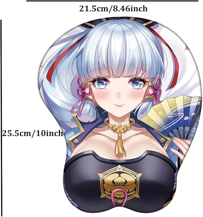 Genshin Impact Xiao Zhongli Mouse Pad with Wrist Support Comfort Silica Gel Wrist Rest Support Mat Mice 3D Mouse Pad Non-Slip PU Base for Computer (Kamizato Ayaka)
