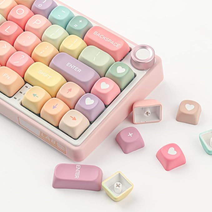 PBT Keycaps 126 Keys MOA Profile Cute Keycap Dye-Sublimation Rainbow Candy Keycaps Set Custom Keycap for Cherry Gateron MX Swithes Mechanical Keyboards (Only Keycaps)