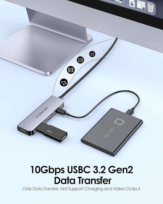 LENTION 4-Port USB C Hub with Long Cable 2FT USB C Hub Multiport Adapter 4 x Type C 3.2 10Gbps 100W PD Charging USBC Splitter Compatible with 2025-2018 MacBook Pro/Air 2026 MacBook Neo and More