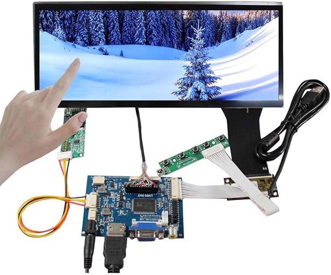 VSDISPLAY 10.3 Inch Touch Screen 1920x720 IPS High Brightness 800 Nits Monitor for DIY Outdoor/Automotive/Computer Displaywith VGA AV Board VS-TY2662-V1