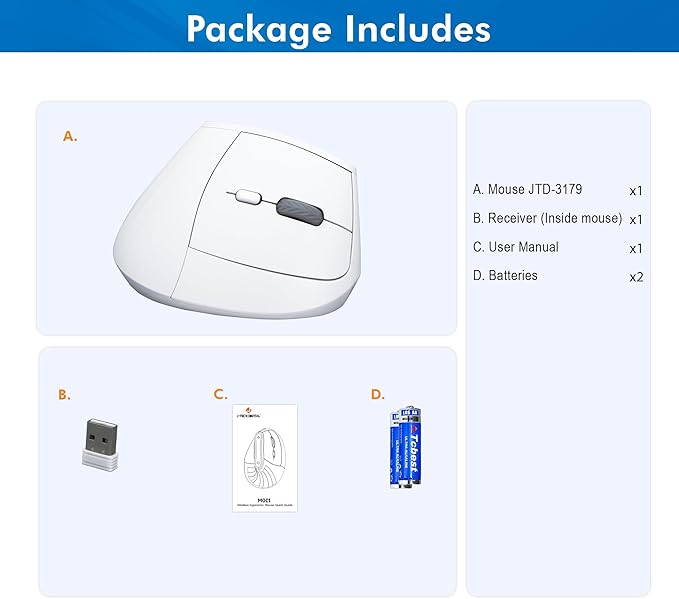 J-Tech Digital Wireless Mouse Vertical Ergonomic Mouse with 2.4G Wireless &amp Bluetooth for 3 Multi-Device Function Adjustable DPI Modes Compatible with PC Mac Laptop - White