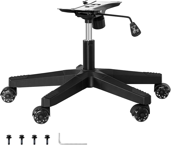 Frassie Nylon Gaming Chair Base Replacement Set with Bottom Plate Mechanism Gas Cylinder 5 Dual Rubber Wheels