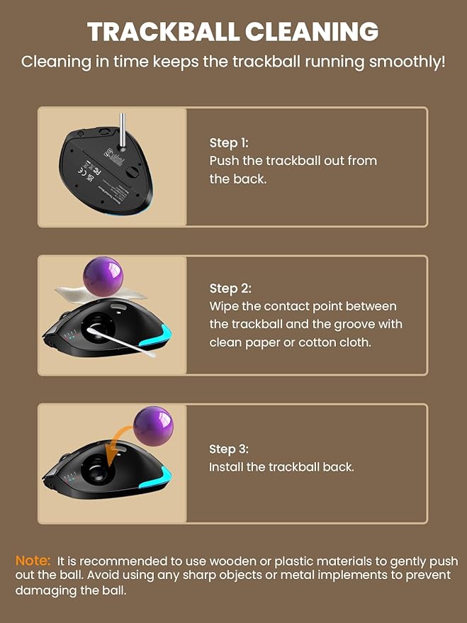 MAM1 Pro Wireless Trackball Mouse Ergonomic Bluetooth Rechargeable Computer Mouse Backlit Rollerball Thumb mice with 5 Level DPI Adjustable Angle 3 Devices Connection for PC Windows - Purple Ball
