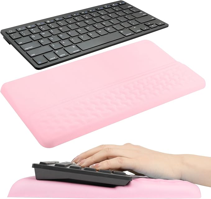 Keyboard Wrist Rest with Ergonomic Height - Computer Keyboard Stand &amp Soft Cushioned Pad for Wrist Pain Relief - Non-Slip Typing Support for Office Gaming &amp Home (Pink)