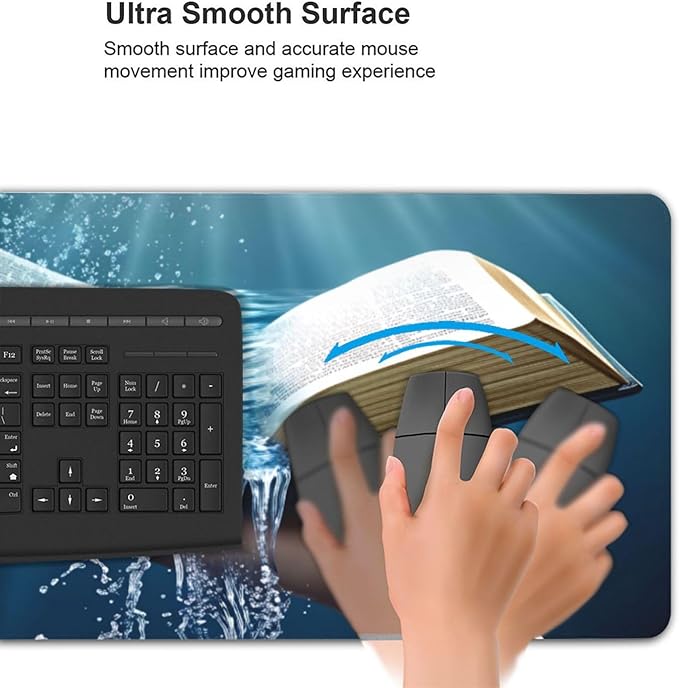 XXL Gaming Mouse Pad Extended (35.5X16) Open Bible with Water Flow Large Non-Slip Desk Mat Water-Resistant Keyboard Mousepad for Office &amp Home