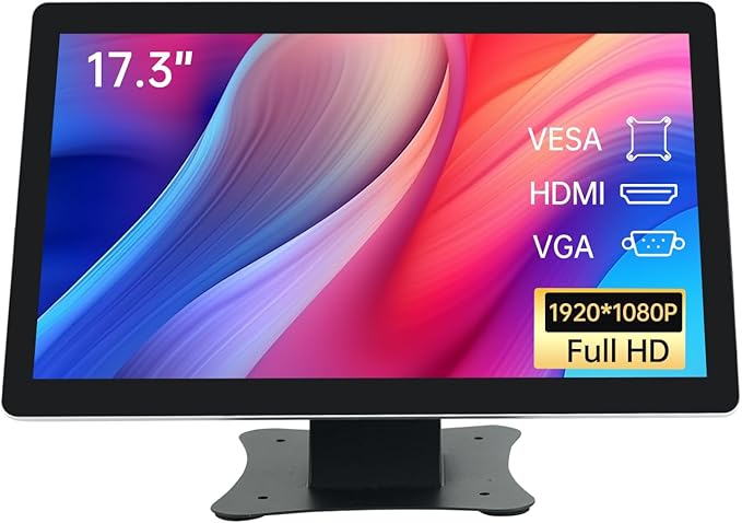 17.3-inch POS Touchscreen Monitor with Stand16:9 Display 1920 x 1080PBuilt-in SpeakersHD-MIVGAUSB PortsSuitable for Restaurant RetailBar &amp Small Business