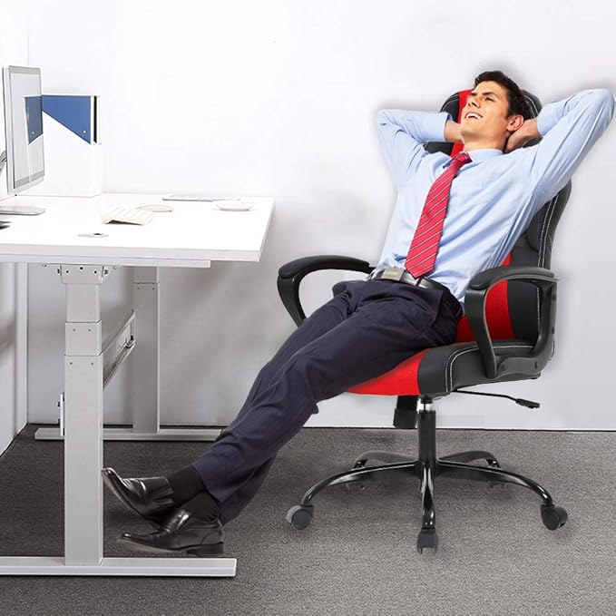 BestOffice Office Chair PC Gaming Chair Cheap Desk Chair Ergonomic PU Leather Executive Computer Chair Lumbar Support for Women Men (Red)