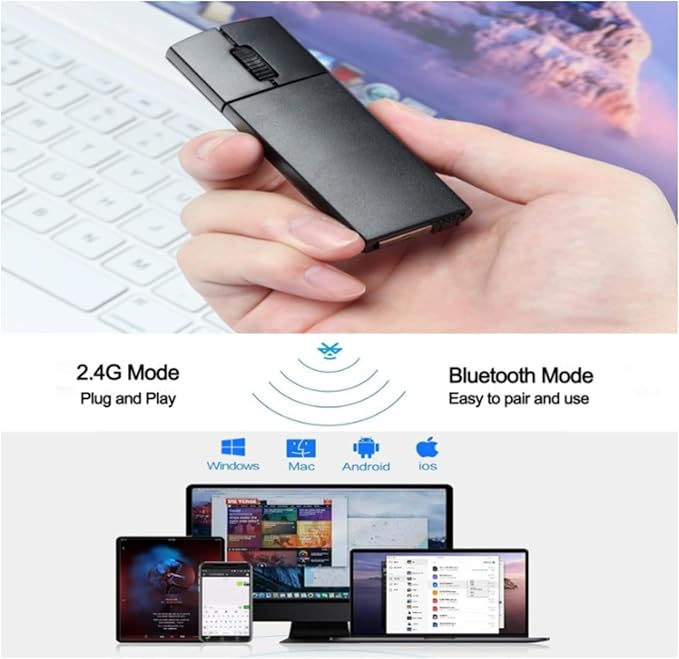 Ultra Small Bluetooth Wireless MouseDual Mode (Bluetooth+2.4G) Silent Rechargeable Mouse with Case1200 DPI Small Portable Mini Pocket Travel Cordless Mice for PC Computer Laptop MacBook Chromebook