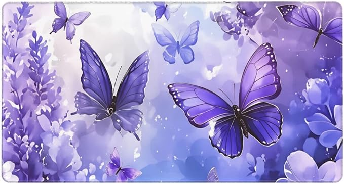 Purple Butterfly Desk Cover MatExtended Large Mouse PadComputer Laptop Mat Desk Decor for Office Game Home 30x16 Inch