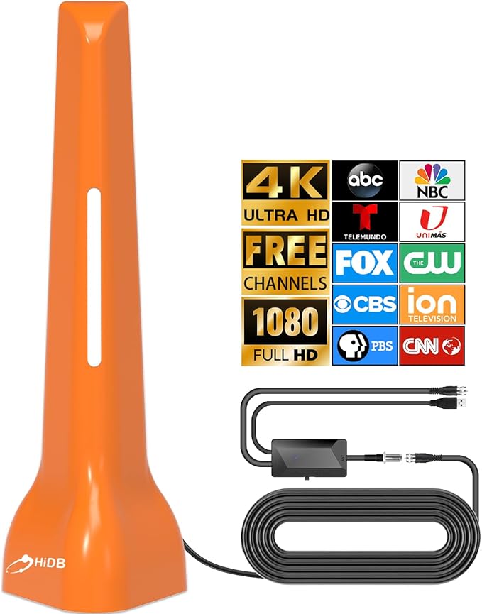 HIDB Amplified TV Antenna for Smart TV Indoor - Long Range Indoor Digital HDTV Antenna with External Amplifier 360° Reception for Local Channels 4K 1080p Free Over-The-Air Channels No Cable Needed
