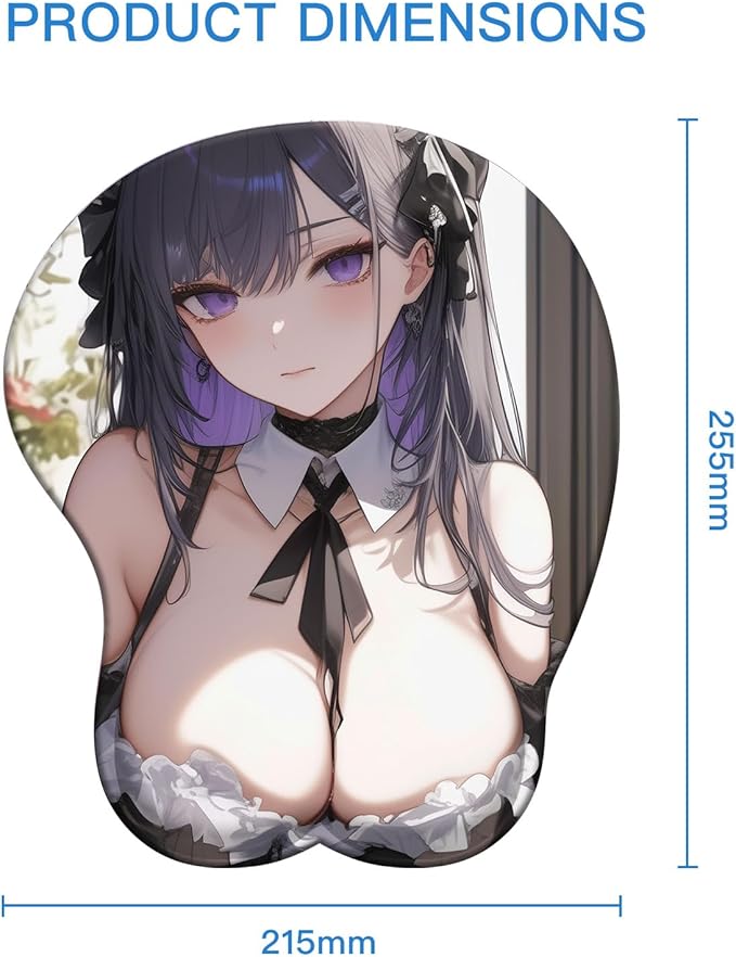 Japanese Funny Kawaii Ergonomic Mouse Pad 3D Chest Sexy Anime Computer Mouse Pad with Wrist Rest Dark Grey (Black Maid)