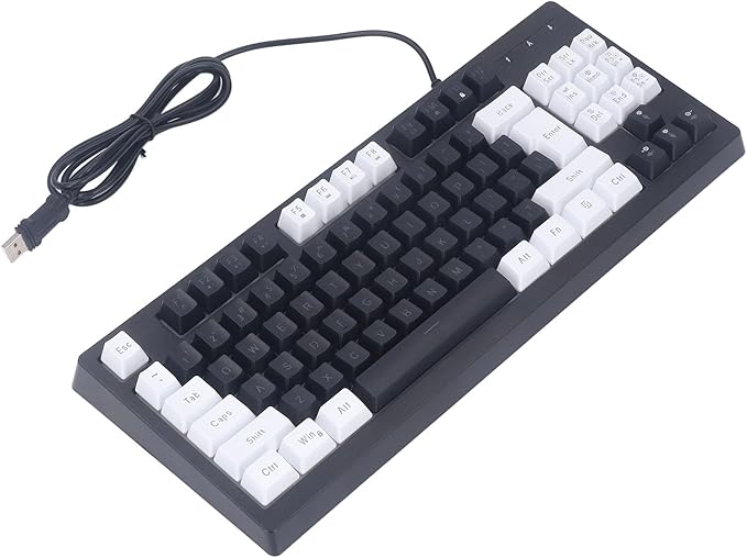 Vikye Compact 87 Keys Mechanical Keyboard with RGB Backlight Double Color for Gaming and Office (White Black)