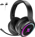 2.4G Wireless Gaming Headset for PC PS4 PS5 MacMobile- Rotatable &amp Foldable Bluetooth V5.3 Headphone-20h Battery &amp RGB Light-Memory Ear Pads-Stretchable Noise Cancelling