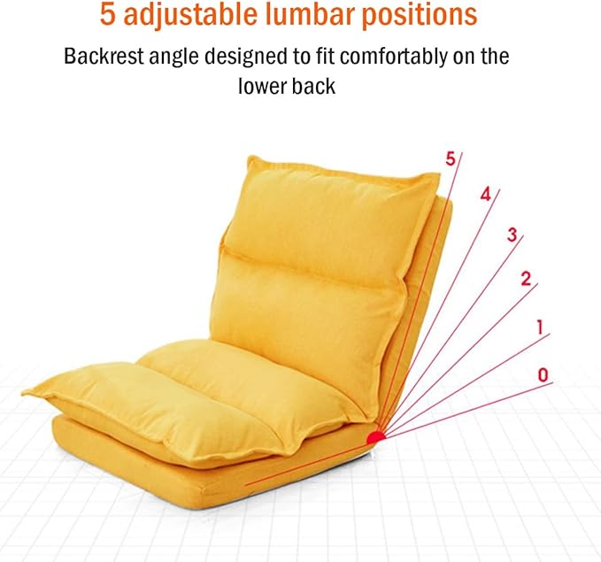 YCKEGEW Luxury Padded Floor Chair with Back Support Adjustable 5-Position Floor Seat for Teens AdultsBedroom Lounge Chair Convertible Chair Bed (Color : Yellow+Black)