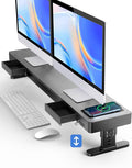 meatanty Dual Monitor Stand with 4 Adjustable Heights Auto Phone Charging Pad 4 USB Ports Computer Riser with Drawers Storage Metal Double Desk Organizer Lifter Raiser for 2 Monitors Screen Gift