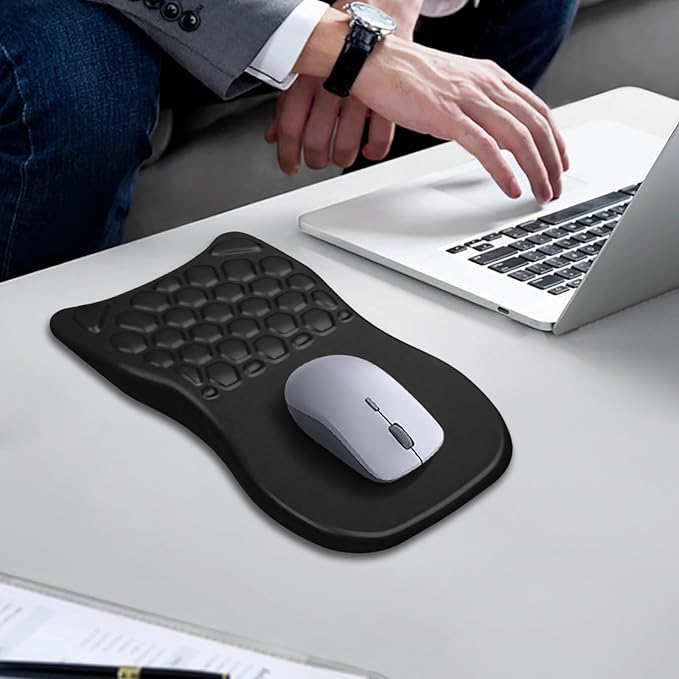 Comfortable Mouse Pad with Wrist Rest Memory Foam Cushioning Massage Support Anti-Slip Grip 7.9 X 11.8 X 1 in Black