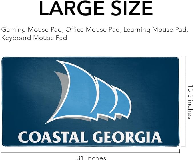 College of Coastal Georgia CCGA Mariners Primary Logo Large Gaming Mouse Pad Desk Mat with Stitched Edges Non-Slip Base for Gamer Home and Office 31.5 x 15.7