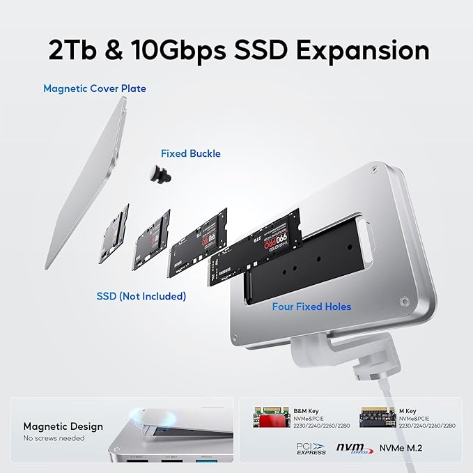 iMac Accessories for iMac24 inch 2021/2023/2024 PULWTOP iMac Hub with M.2 NVMe SSD Enclosure i-Mac USB C Hub USB A/C 10Gbps SD/TF i-Mac USB Adapter for iMac24 M1/M3/M4 or Studio Display 27 inch