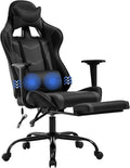 Massage Gaming Chair - Ergonomic PC Racing Office Chair with Lumbar Support Headrest Armrest Footrest - Black Heavy Duty PU Leather Recliner for Adults Gamer (Grey)