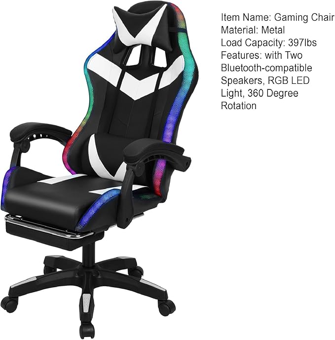Gaming Chair Computer Chair with Footrest and Massage Lumbar Support Racing Executive Ergonomic Adjustable Swivel Task Chairs with Headrest and Lumbar Support (Black)
