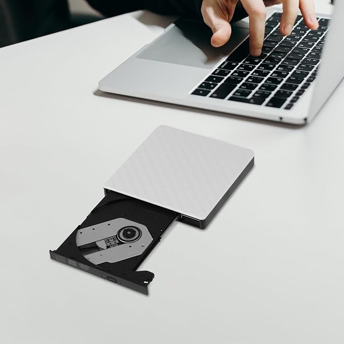 External DVD Drive USB 3.0 Burner Portable CD DVD ROM Rewriter for Laptop Desktop White USB Optical Disk Drive Compatible with Windows