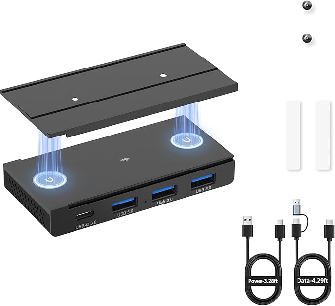 EJAY 4-Port Magnetic USB Hub 3 USB 3.0 + 1 Type C Port 5Gbps Data Transfer Includes Sliding Rail Screws and Sticky Pads Compatible with MacBook Laptop PC Black