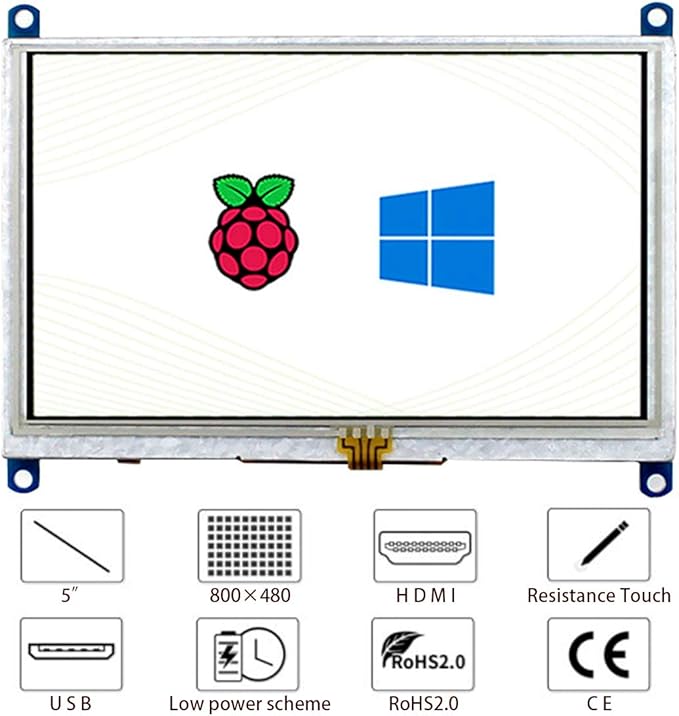 waveshare 5inch HDMI LCD (B) 5 800×480 Resistive Touch Screen LCD TFT Monitor for Raspberry Pi 4B/3B+/3B/2B/A+/Zero/Zero W/WH PC Windows 10/8.1/8/7 Driver Free