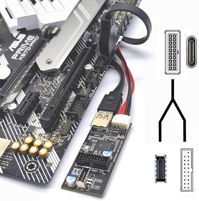 Xiwai Type-C USB-C &amp 19/20Pin Header Splitter to USB 3.0 20Pin &amp Type-E Dual Ports Female PCBA Type Adapter HUB 5Gbps