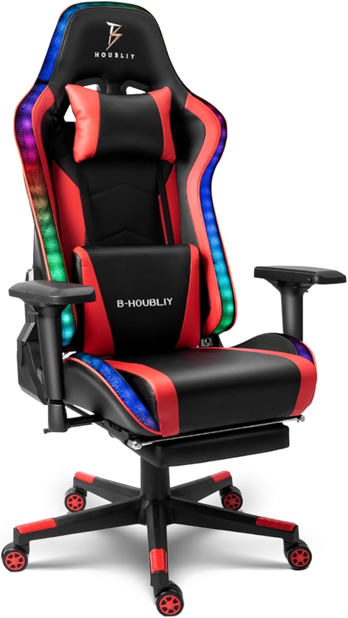 Big And Tall Gaming Chair with LED Light &amp Speakers High-Back Video Game Chair Ergonomic Full Massager Computer Chair Recliner Chair with Footrest and Lumbar Support Heavy Duty Office ChairRed