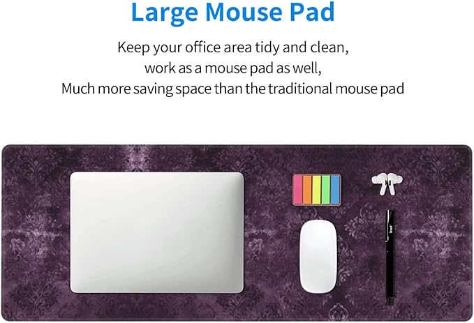 Eggplant Velvet Damask Plum Purple Floral Large Mouse Pad 31.5x12 Inch Gaming Desk Mat XXL Non-Slip Rubber Base Computer Pad with Durable Stitched Edges for Work and Play
