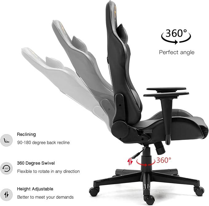 Modern-Depo Black Pisces Zodiac Gaming Chair with Ergonomic Design Adjustable Swivel Recliner 330 lbs Load Capacity