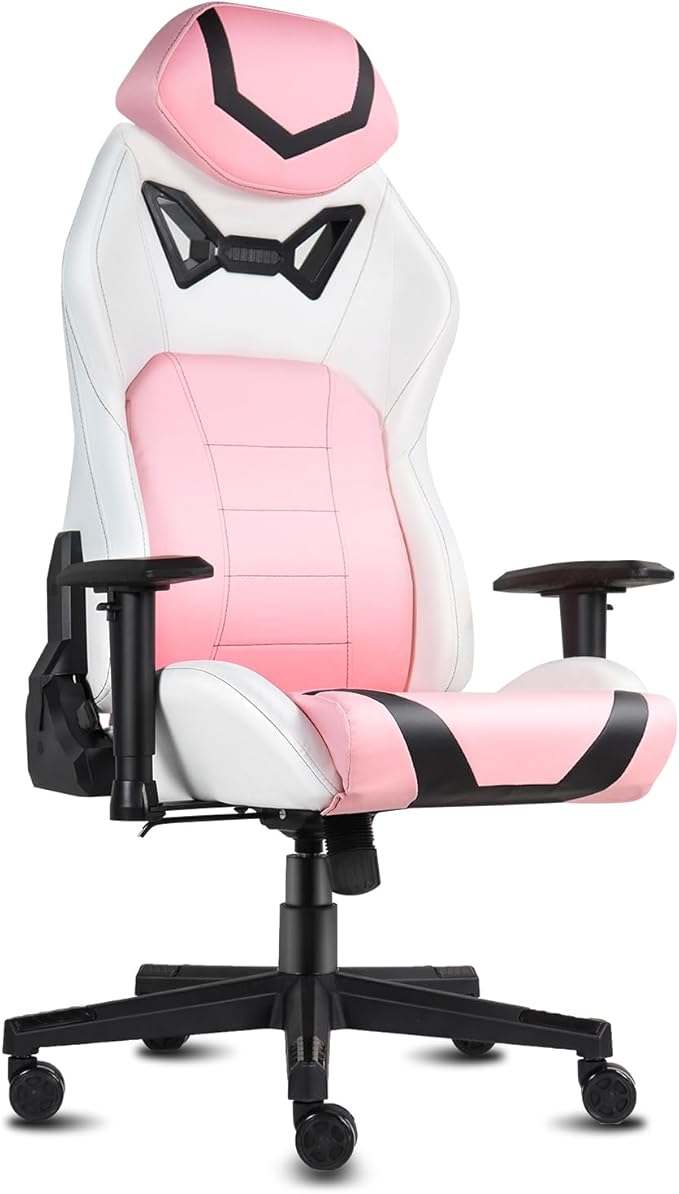 Modern-Depo Ergonomic Gaming Chairs for Adults with High-Density Memory Foam | Swivel Comfortable Office Chair Big and Tall Video Game Chair High Back Computer Chair for Home Office Pink White