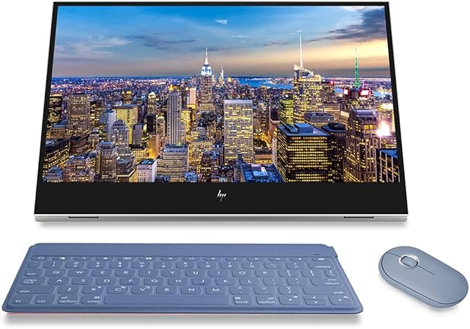 HP EliteDisplay E14 G4 FHD (1920 x 1080) Portable Monitor Travel Variation with 2 USB Type-C Keys to Go Keyboard Pebble Bluetooth Mouse Compatible with iPhone iPad &amp MacBook