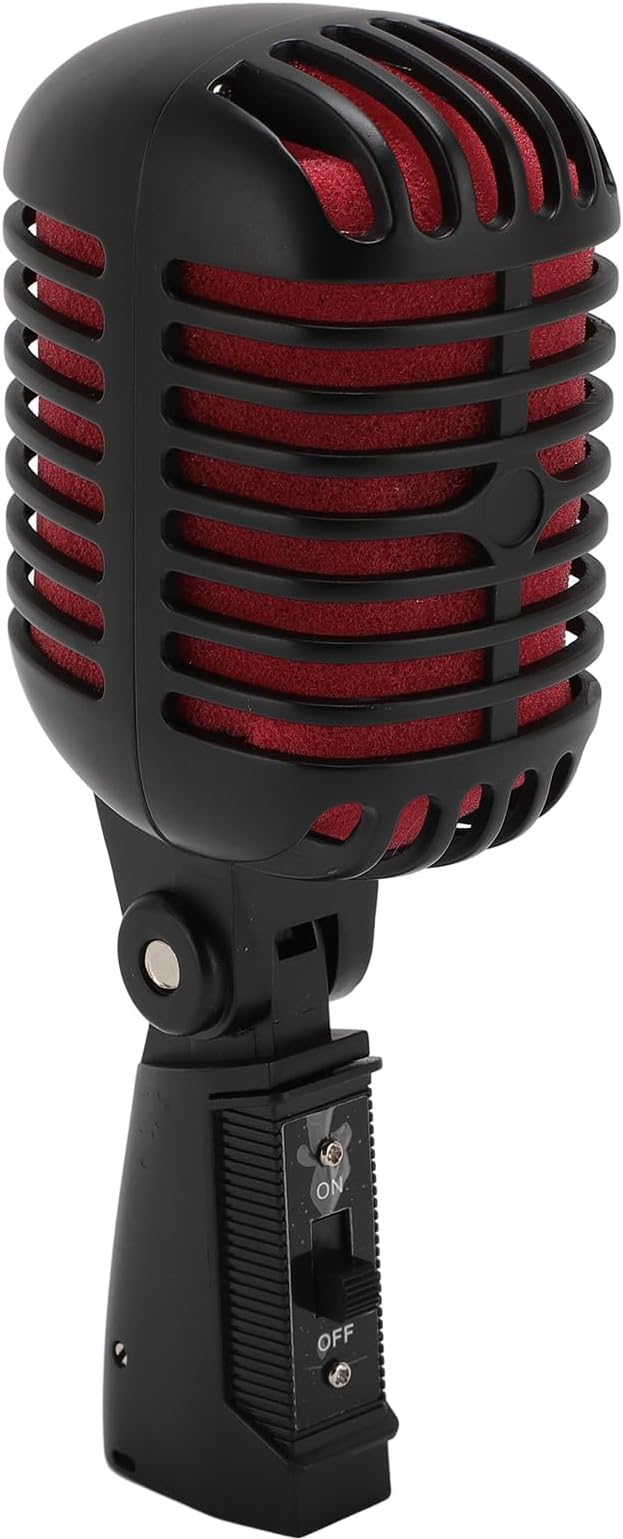 Vintage Classic Dynamic Microphone with Self Tensioning Rack for Retro Style Vocal Performances for Stage Singers and Musicians (Black)