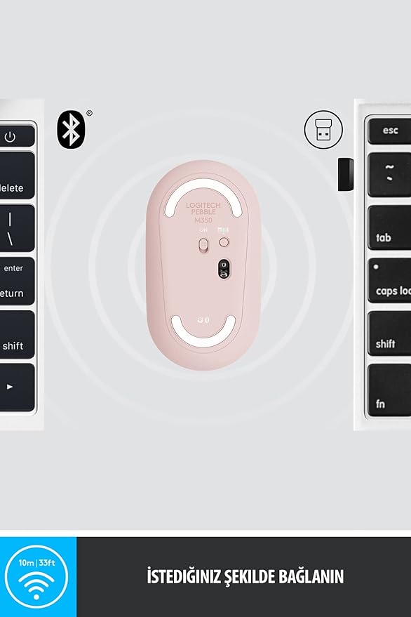 Logitech Pebble Wireless Mouse with Bluetooth or 2.4 GHz Receiver Silent Slim Computer Mouse with Quiet Clicks for Laptop/Notebook/iPad/PC/Mac/Chromebook - Rose/Pink